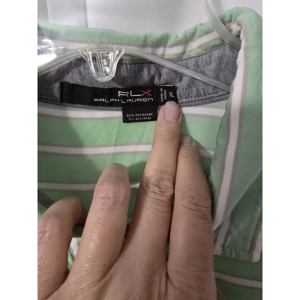 RLX Ralph Lauren Light Green Stripe Performance Polo Shirt 2 Player Logo Size XL